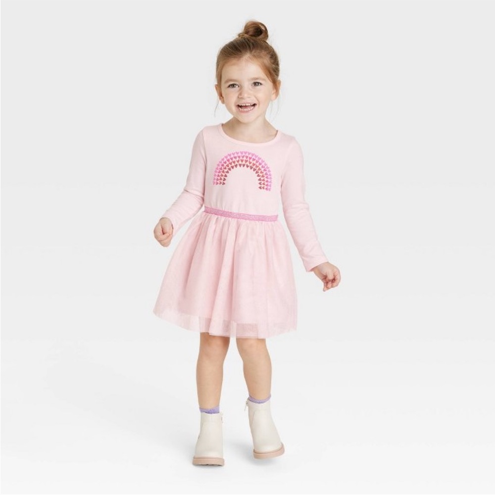 NWT pink heart rainbow tulle dress